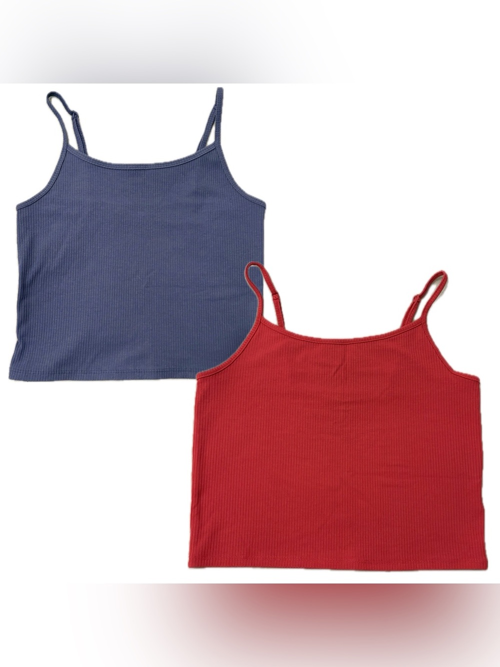 AE Ribbed Cropped Cami in Red and Blue Set Size Small